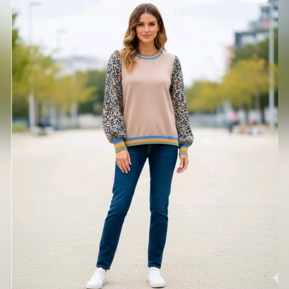 Anthropologie Sweaters - Anthropologie Cashmere Celia Leopard Pullover Tan/Brown Knit Sweater Size Medium